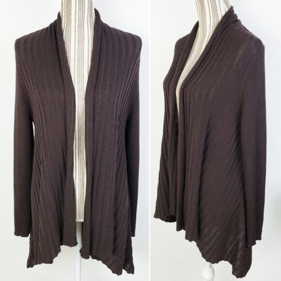 EILEEN FISHER 100% Wool Longline Cardigan Chocolate Brown Knit size M Oversized - Picture 1 of 13
